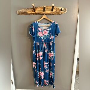 Floral Blue and Pink Cotton/Poly Maxi Dress